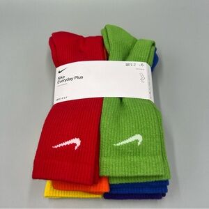6 Pack! Nike Everyday Plus Cushioned Crew Socks, Multicolor Men 8-12, SX6897-903